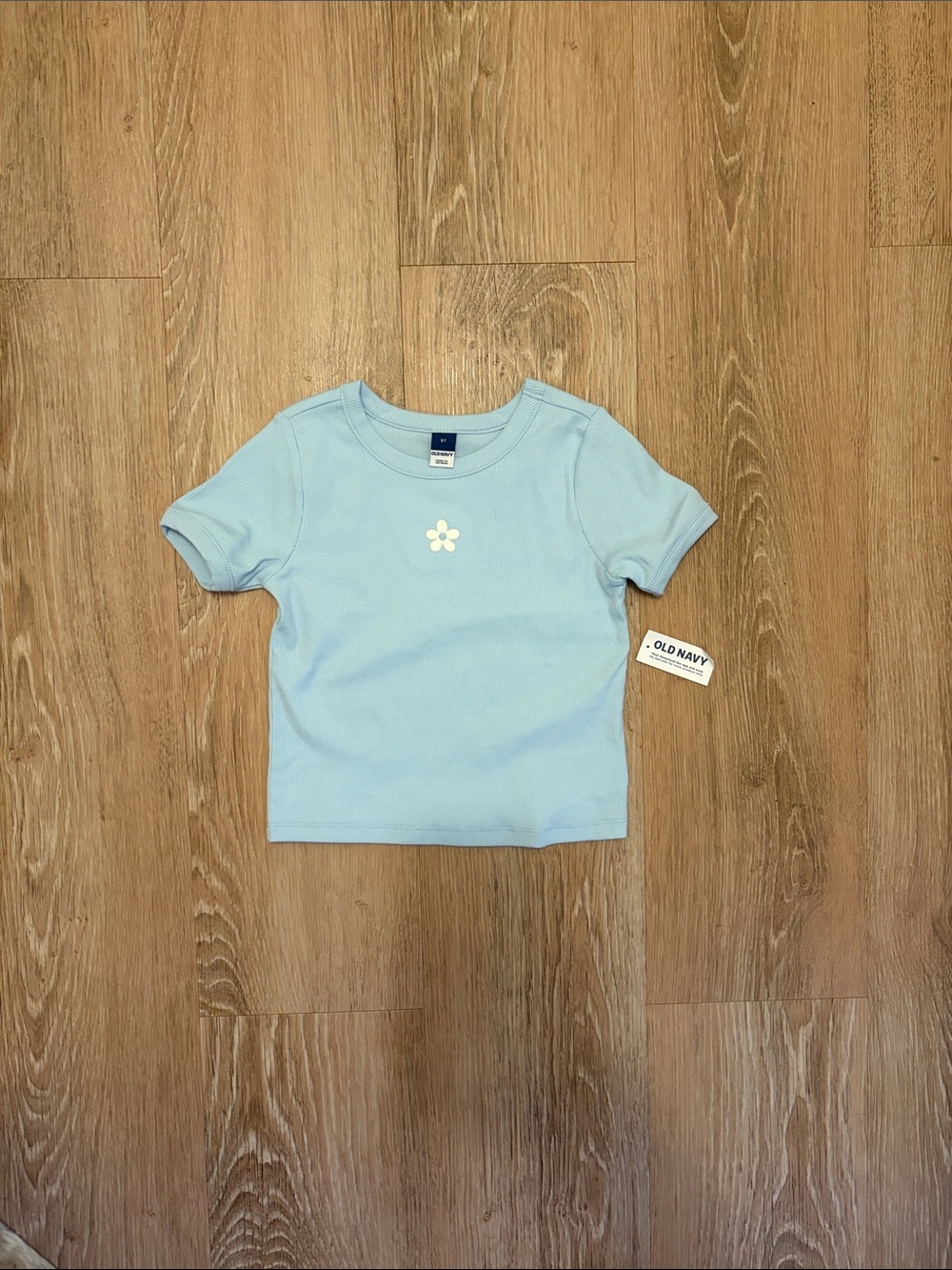 Old Navy Light Blue Short Sleeve Tee with Small White Flower